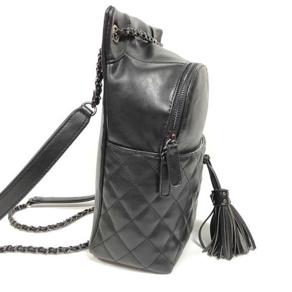 Mini Black Backpack w/ tassels and chain - Picture 3 of 8